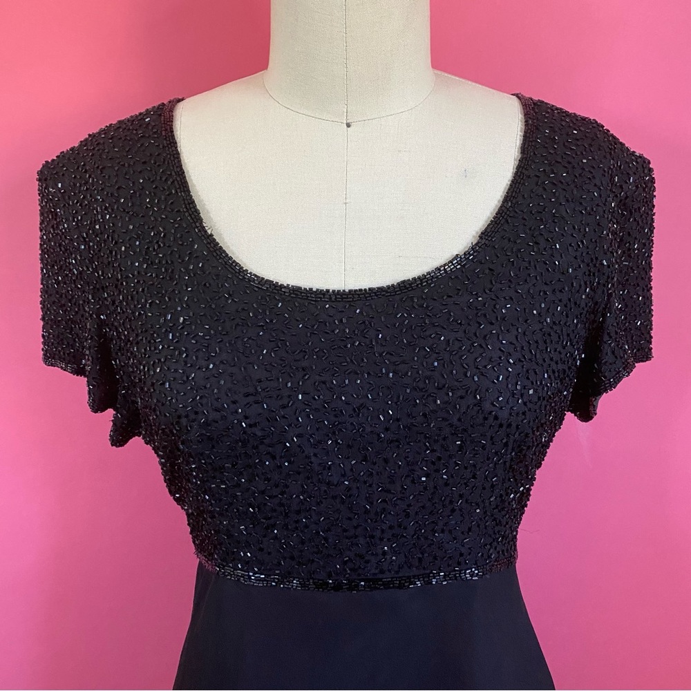 Vintage 80s/90s SILK Fairy Glam Bead Embellished Mini Party Dress Silk Skirt 8 - Picture 5 of 17